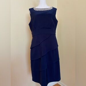Connected Apparel Elegant Navy Sleeveless Sheath Dress w/Embellished Neckline 12